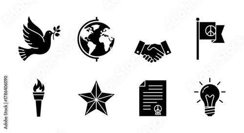 Peace and unity symbols in bold silhouette design