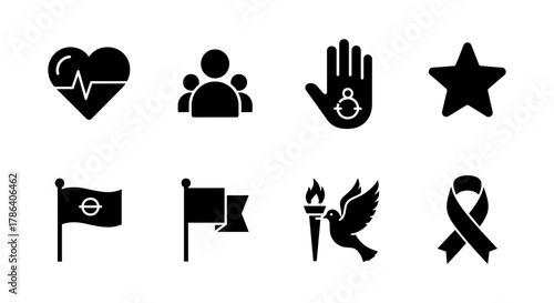 Silhouette icons of health, community, and symbols collection