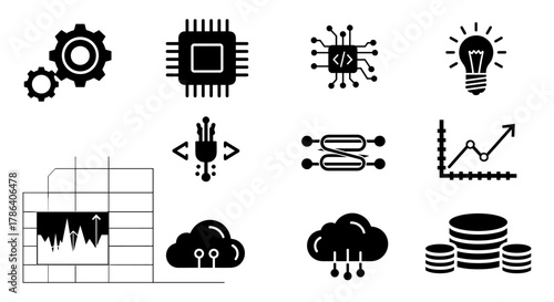 Technology and innovation icons: silhouette style for digital solutions