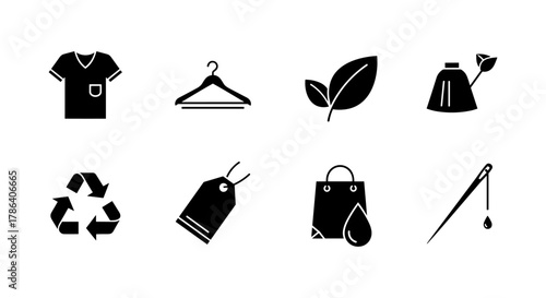 Minimalist fashion symbol set highlighting sustainable clothing icons
