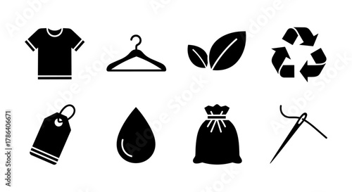 Sustainable fashion icons: clothing, eco-friendly, recycle, minimalist symbols