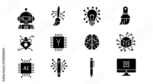 Futuristic technology icons featuring ai, robotics, and innovation