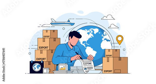 Global trade customs process with export cargo and logistics management