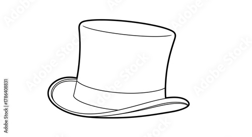 Vintage Top Hat Outline Drawing – Classic Gentleman Hat Illustration