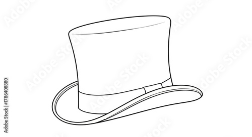 Vintage Top Hat Outline Drawing – Classic Gentleman Hat Illustration