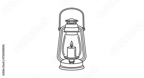 Vintage Kerosene Lantern Illustration – Classic Oil Lamp Outline Drawing