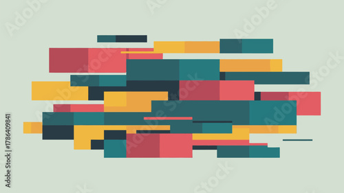 Dynamic geometric blocks create a vibrant, modern abstract design with rich color layering and a contemporary feel