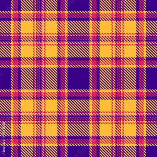 Vibrant plaid pattern with a modern color palette. Ideal for backgrounds, textiles, fashion, or graphic design projects needing a classic, eyecatching texture.