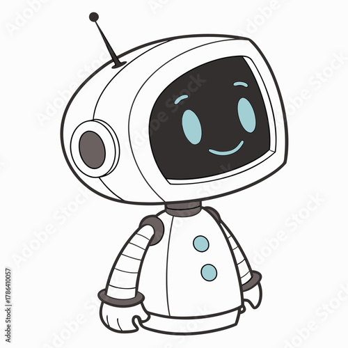 A charming cartoonish and friendly robot character illustration with a playful and approachable design perfect for various creative projects and branding
