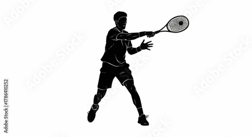 A dynamic tennis player executing a powerful backhand stroke, capturing athletic intensity and competitive spirit for sports marketing and design.