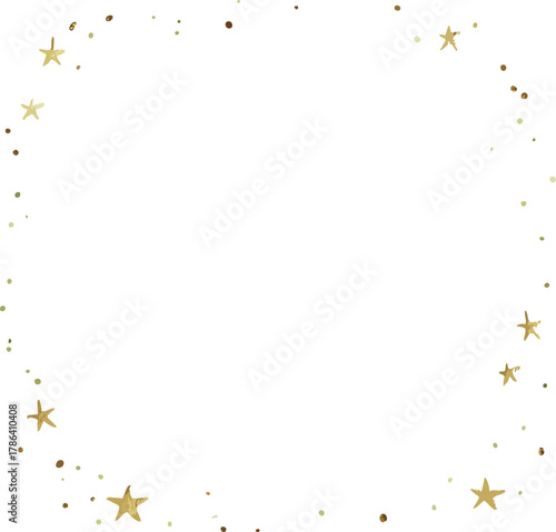 Elegant golden star and confetti frame in watercolor style forming a festive border on a dark background, perfect for holiday greetings and Christmas designs.