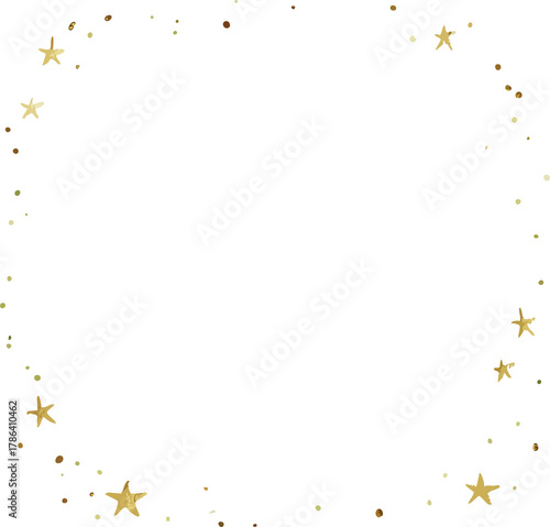 Elegant golden star and confetti frame in watercolor style forming a festive border on a dark background, perfect for holiday greetings and Christmas designs.