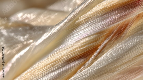 Close up of Silk Fibers in Warm Tones a Texture of Luxury and Craftsmanship Representing Textile Innovation and Natural Beauty