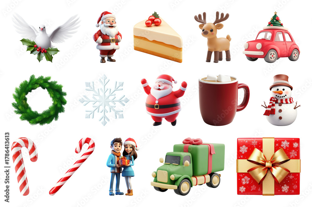 Naklejka premium PNG Festive holiday icons collection, element set on transparent background
