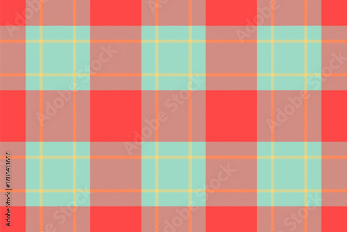 Warm, textured plaid pattern in coral, teal, and gold. Ideal for backgrounds, textiles, and designs requiring a cozy, traditional feel. Versatile for diverse projects.