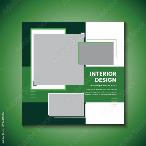Elegant green-themed interior design marketing template. Ideal for promoting home decor, design studios, and lifestyle brands on social media.