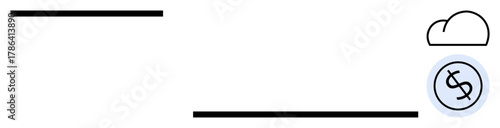 Cloud above a dollar icon and lines representing connectivity and simplicity. Ideal for banking, finance, cloud computing, savings, budgeting, fintech, minimal messaging, simple flat metaphor