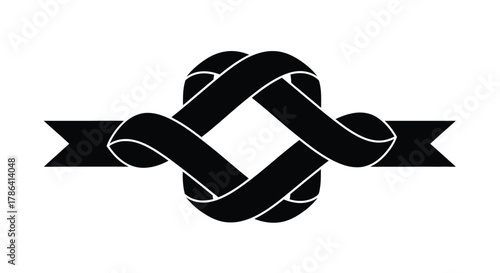Elegant black ribbon design forming a symmetrical knot with decorative tails