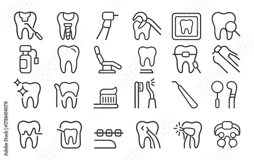 Dental Care and Oral Hygiene Line Icons Set