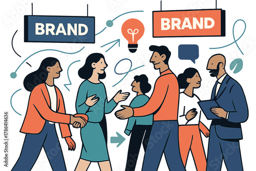 Dynamic Networking Scene. Corporate events and trade shows. People networking and exchanging ideas under large