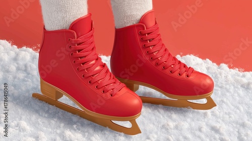 Bright Red Ice Skates on Snow