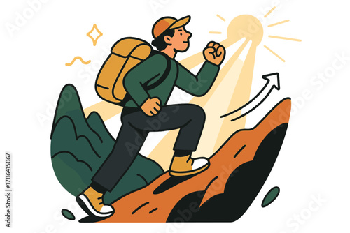 Mountain Climb Adventure. A person engaging in a hiking adventure, climbing a mountain or trail. Adventurer