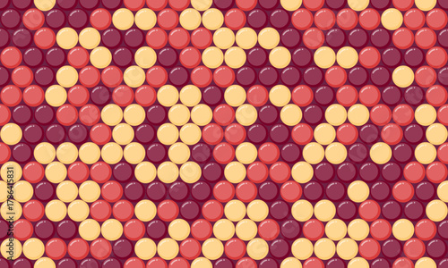 Abstract geometric pattern of repeating circles in warm, earthy tones.  Perfect for backgrounds, textures, or design elements needing a modern, minimalist feel.