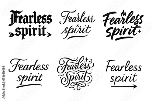 Fearless Calligraphy Styles. Fearless spirit. Create a calligraphy lettering illustration of the phrase: