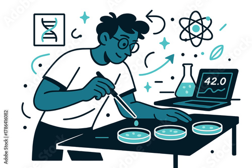 Innovative Biohacker Lab. Biohacking and DIY Biotechnology. A person in a minimalist home lab experimenting