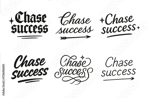 Chase Success Calligraphy Styles. Chase success. Create a calligraphy lettering illustration of the phrase: