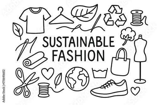 Sustainable Fashion Doodle. Sustainable Fashion. Hand-drawn doodle illustration of sustainable fashion and eco