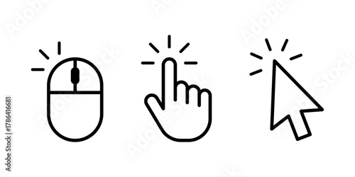 Computer mouse, hand and cursor click icon