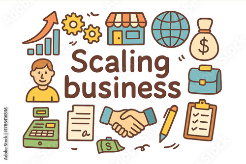 Scaling Success Illustration. Scaling business. Hand-drawn doodle illustration of Scaling business. Upward