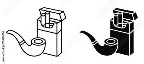 Classic tobacco pipe paired with an open pack of cigarettes in a clean, modern graphic style