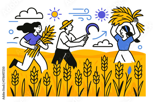 Vibrant Wheat Field. Golden harvest. A wide wheat field with glowing stalks under a bright sky, floating