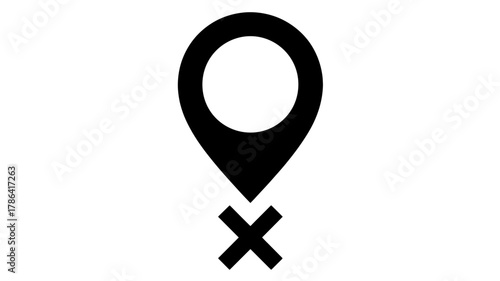 Black map pointer icon with a cross simple flat vector design element isolated on white background