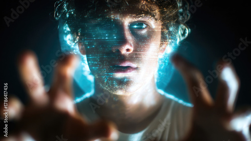 Teenager projecting virtual...