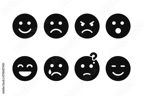 Mood Indicator Icons. Mood indicators. Filled icon set of mood indicators: happy, sad, angry, surprised,