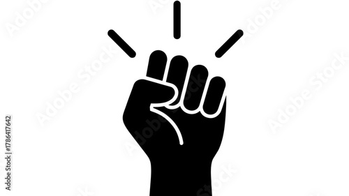 Black fist icon with radiating lines simple flat vector glyph isolated on white background for social justice and empowerment