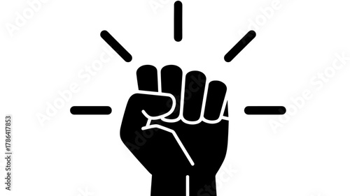 Raised fist icon black glyph vector symbol of protest and solidarity isolated on white background
