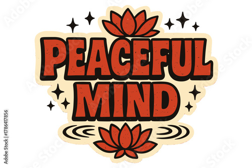 Peaceful Mind Design. ?Peaceful Mind?. retro sticker block lettering, bold cut-out outline, slight