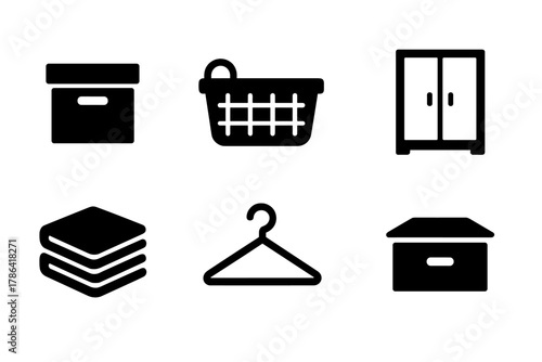 Home Storage Icons. Home storage solutions. Filled icon set of home storage solutions: storage box, basket,