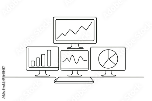 Minimalist Line Charts. Data Visualization. Minimalistic one-line drawing charts and graphs on control room