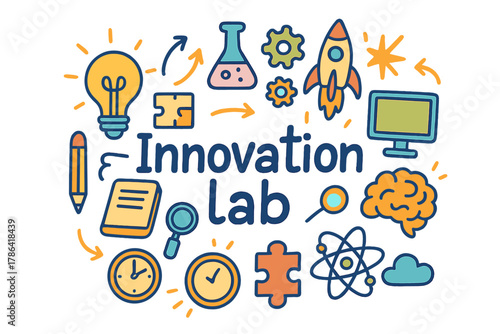 Creative Innovation Lab Illustration. Innovation lab. Hand-drawn doodle illustration of innovation lab.
