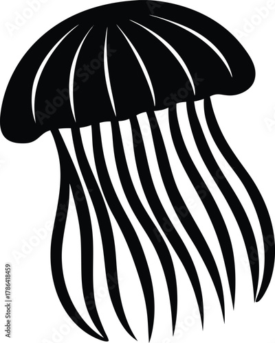 Black Jellyfish Silhouette Icon (103) vector