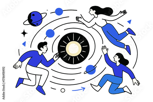 Cosmic Gravity Dance. The role of gravity in space and astrophysics. Planets orbiting a glowing star with