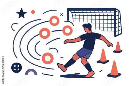 Dynamic Penalty Kick Training. Penalty Kick Practice. A player strikes multiple glowing balls toward a goal