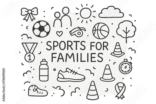 Sports Family Doodles. Sports for Families. Hand-drawn doodle illustration of Sports for Families. soccer ball