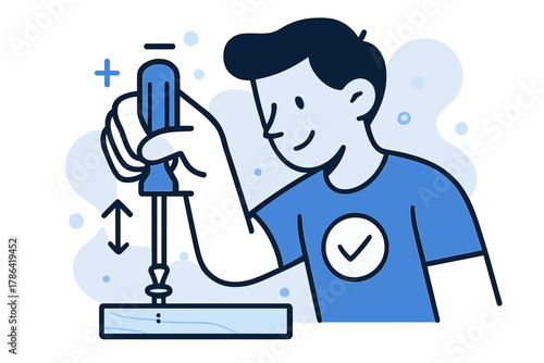 DIY Screwdriver Project. Casual Home Use. A hand holding a screwdriver over a simple DIY project; subtle