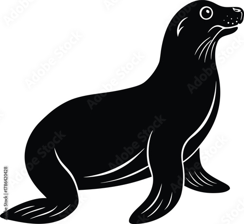Black silhouette of a seal on a white background sea lion